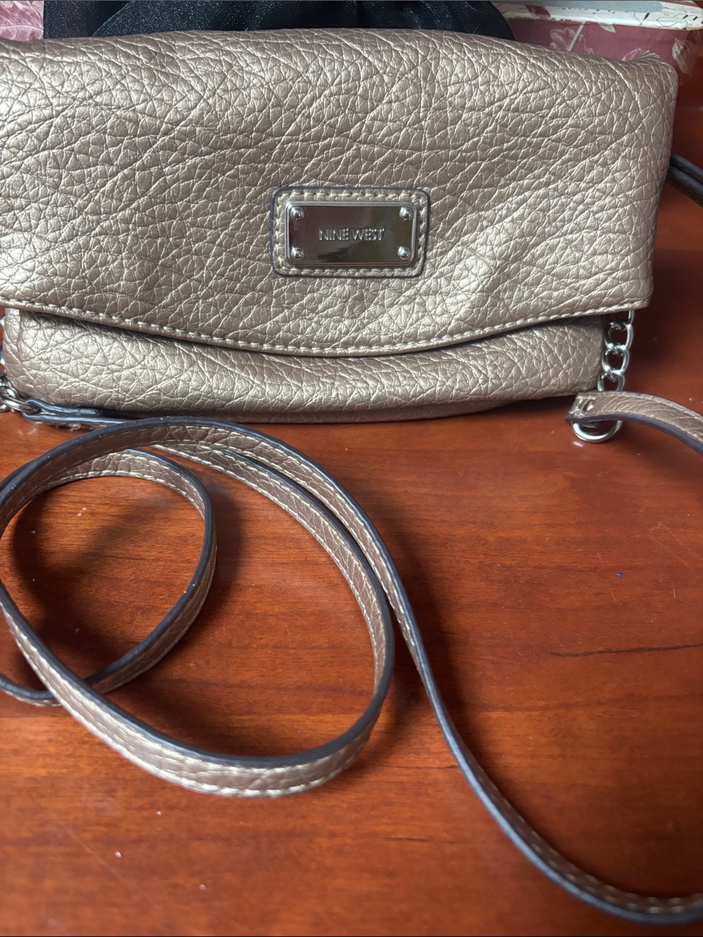 Metallic Taupe Crossbody Bag / clutch with Chain Strap